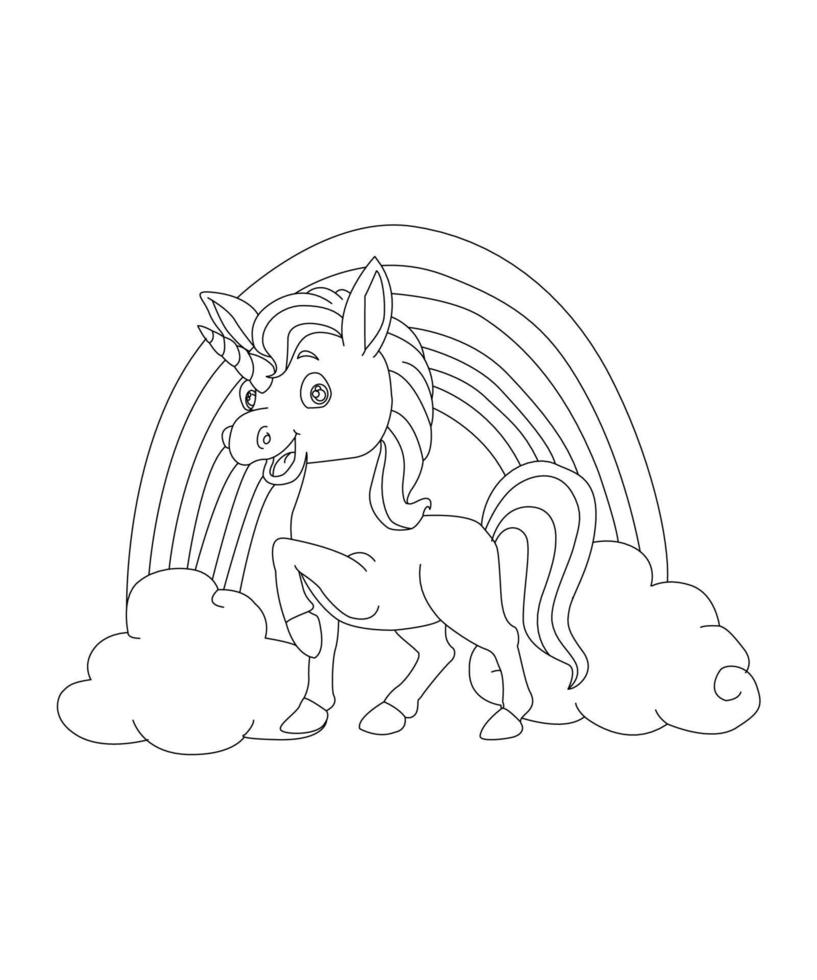 vector de unicornios. página de libro para colorear unicornio. fondo de los niños. página para colorear unicornio. dibujos animados de pony mágico. dibujar animales. Página para colorear de animales. vectores de animales lindo unicornio con flores.