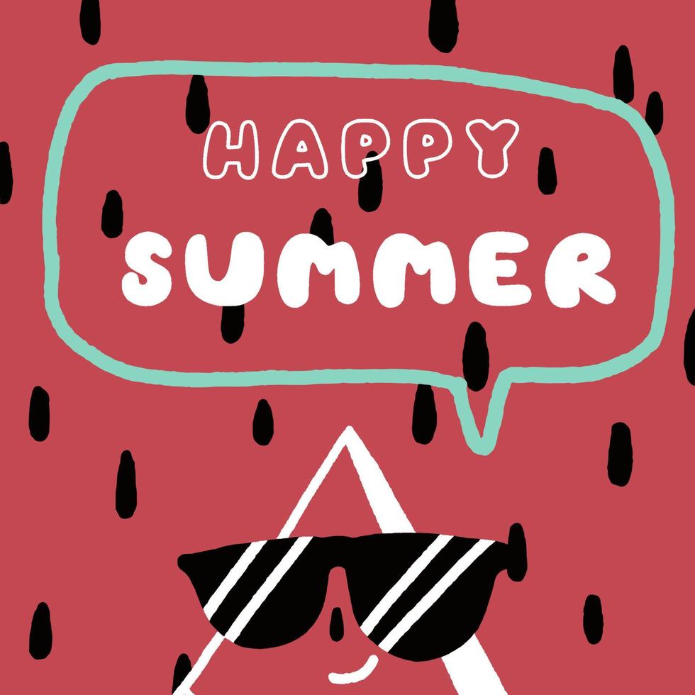 Happy Summer With Watermelon Wearing Sunglasses Doodle vector