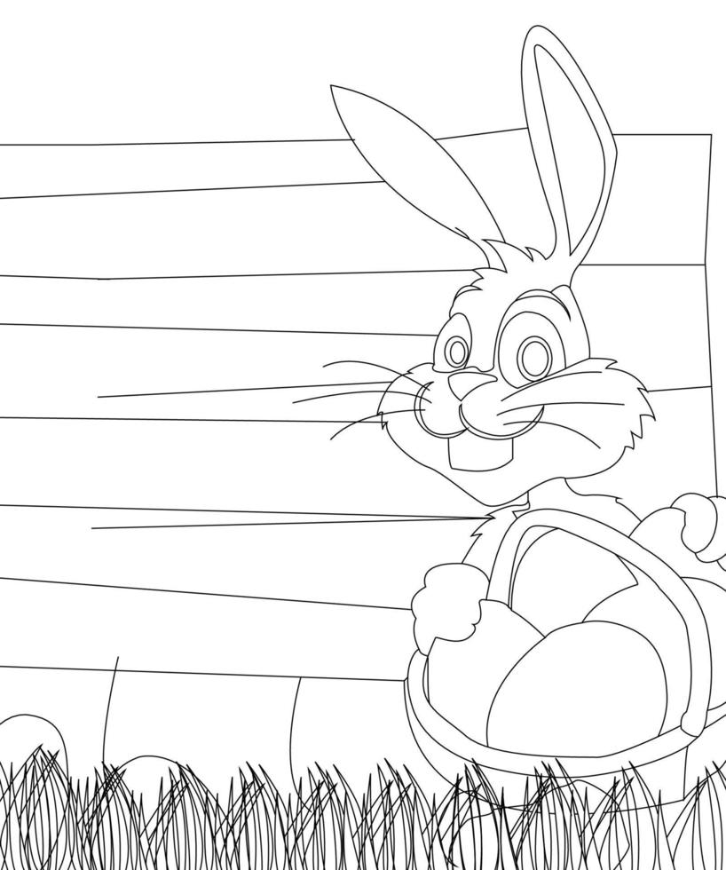 Easter bunny rabbit cartoon character In black and white outline.  Easter Rabbit for coloring page, Cute little rabbit coloring beautiful holiday gifts with bright and colorful paints and an art vector