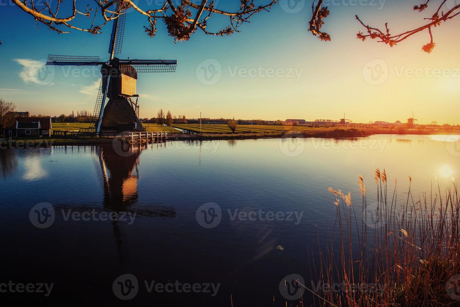 Traditional Dutch windmills from the channel Rotterdam. Holland photo