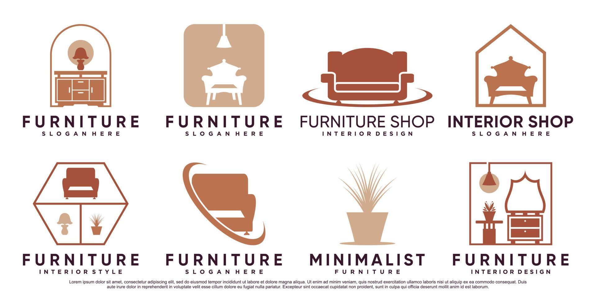 Furniture icon set logo design with creative element and modern concept Premium Vector