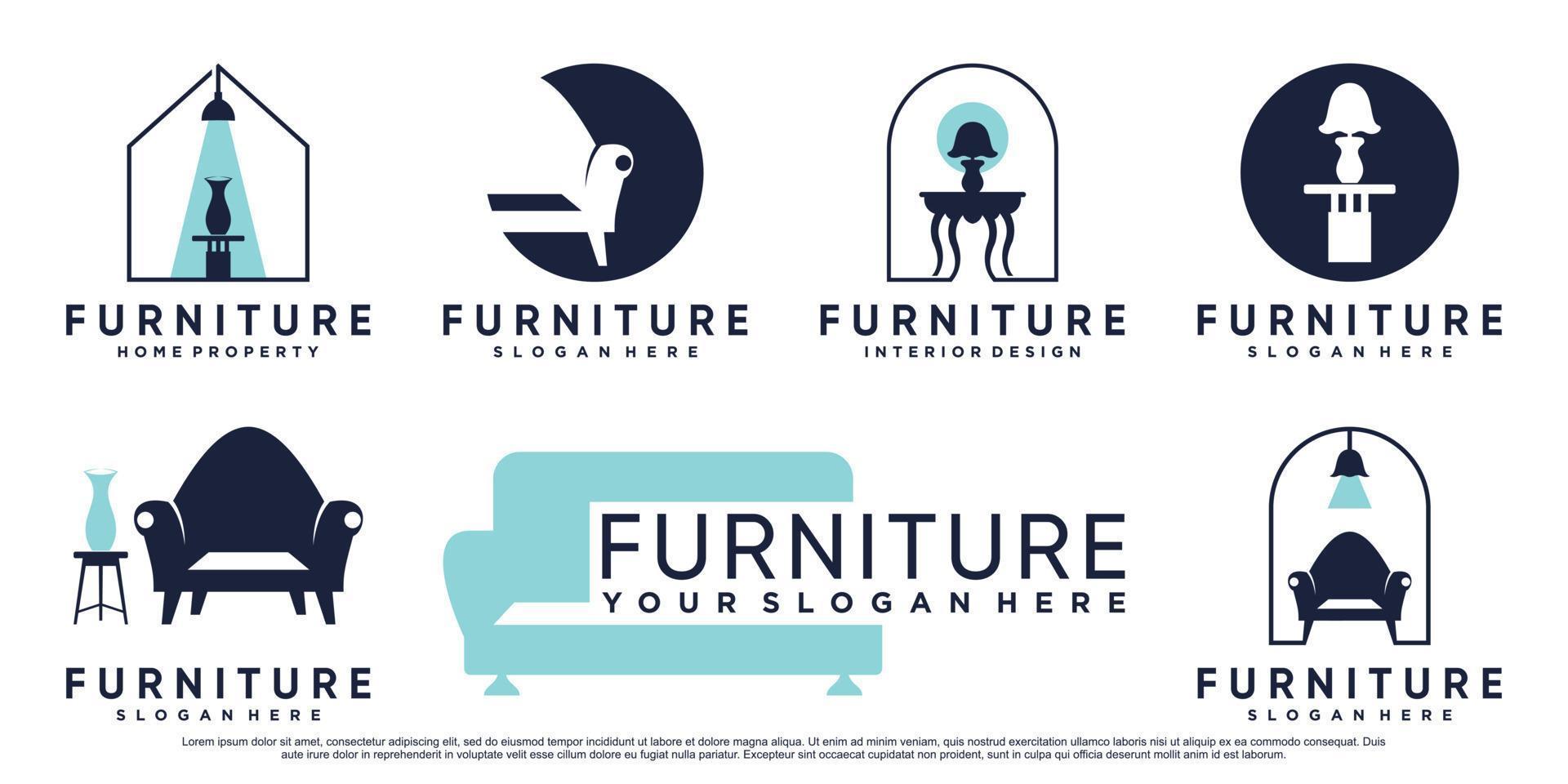 diseño de logotipo de conjunto de iconos de muebles con elemento creativo y vector premium de concepto moderno