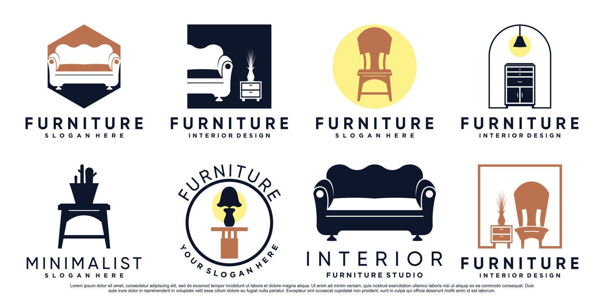 conjunto de muebles o diseño de logotipo interior con concepto creativo vector premium