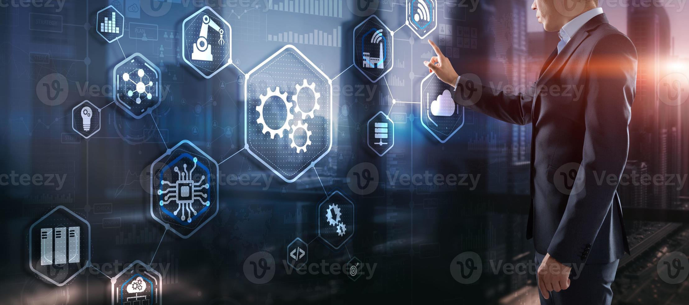 3D Virtual screen dashboard with project management with icons of scheduling communication photo