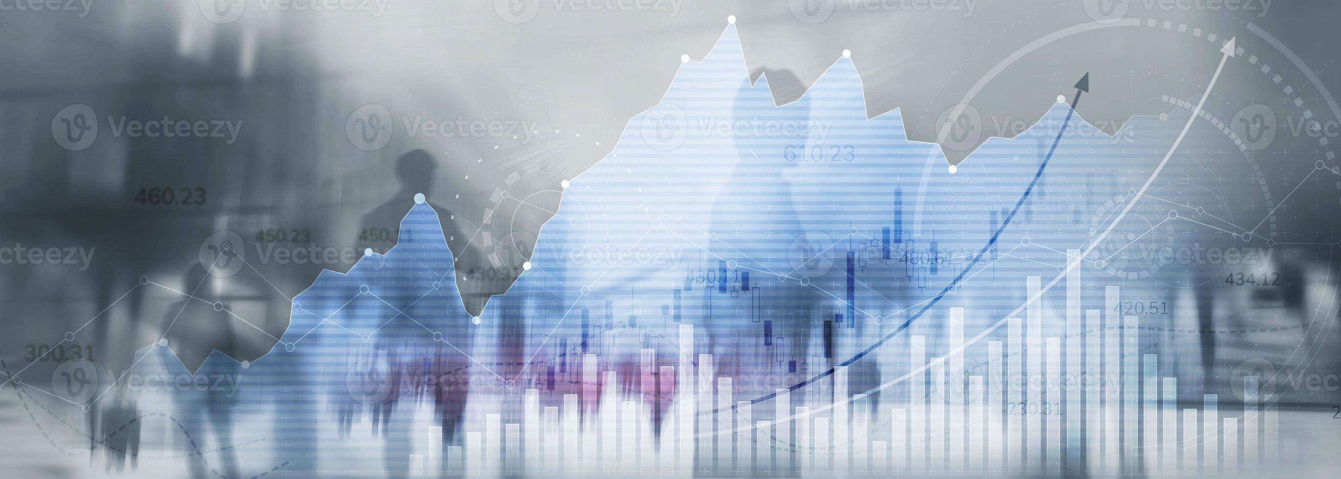 Financial graphs and analytics for investment solution. Double exposure photo
