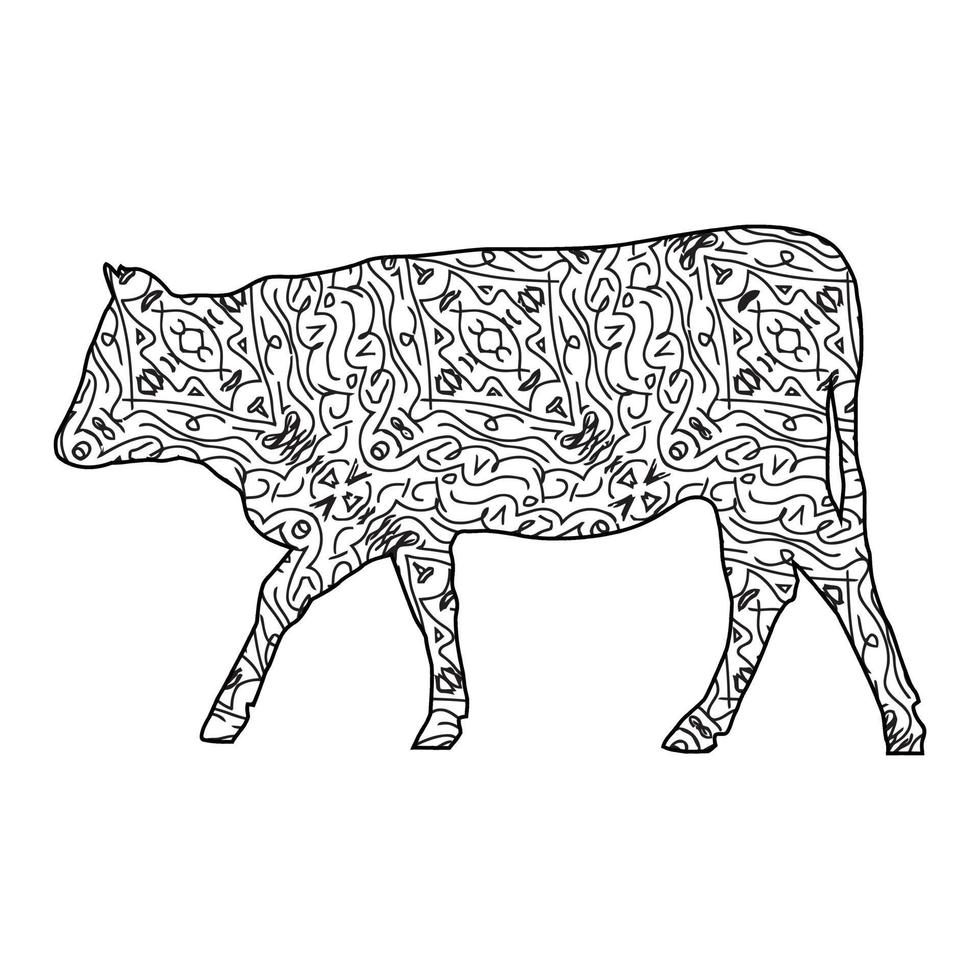 Mandala Cow coloring page vector