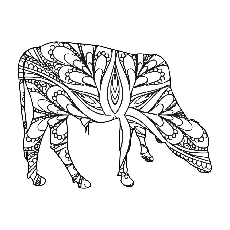 Mandala Cow coloring page vector