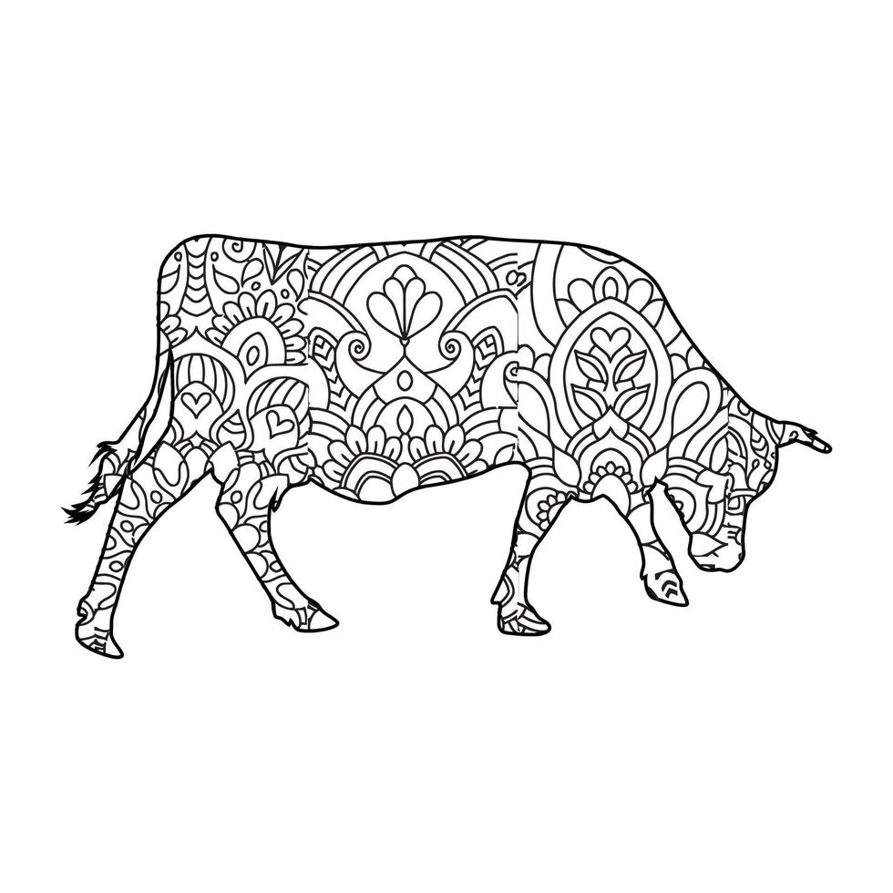 Mandala Cow coloring page vector