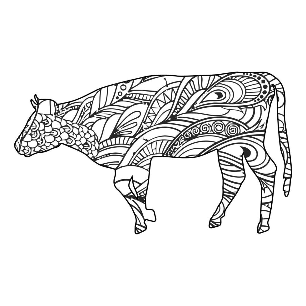 Mandala Cow coloring page vector