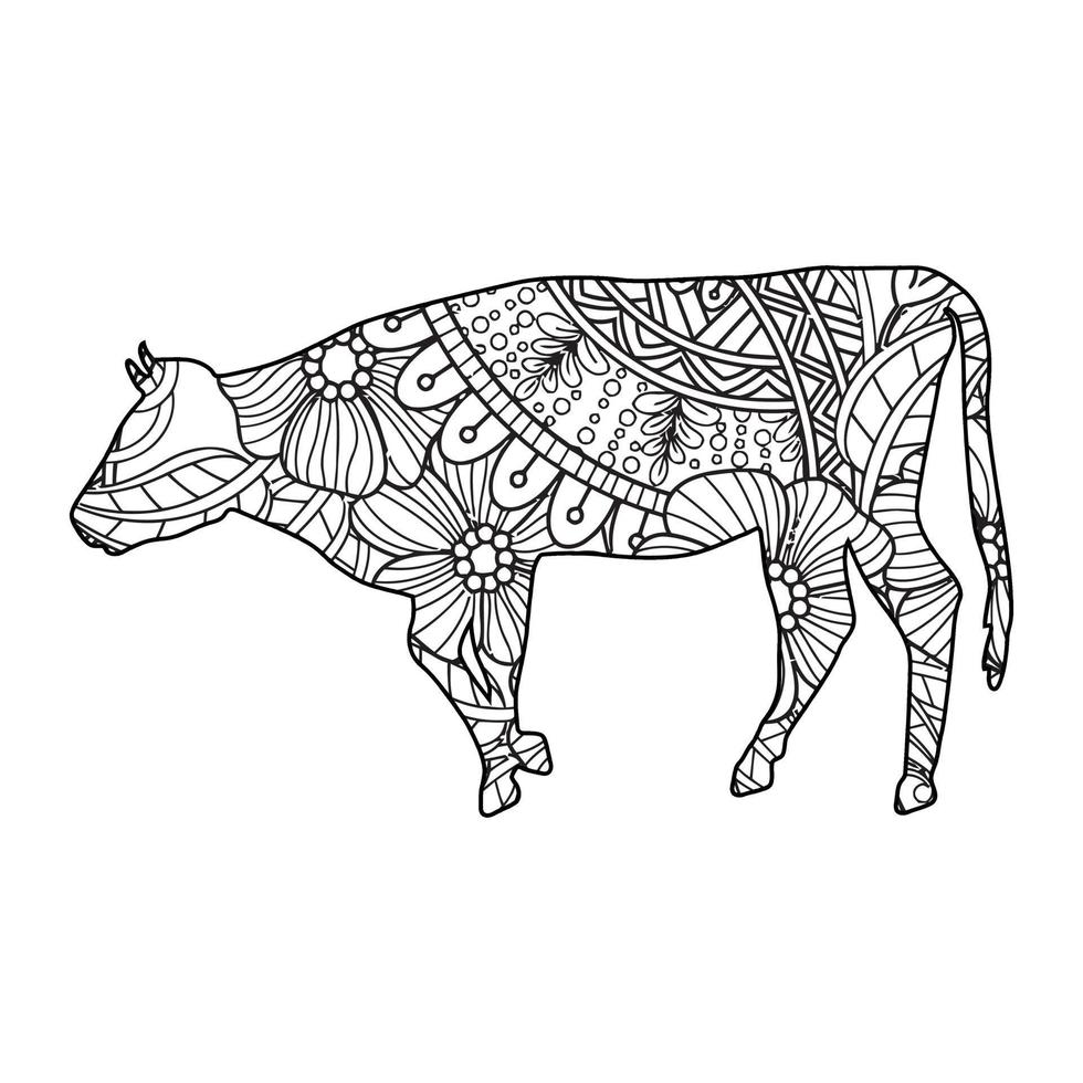 Mandala Cow coloring page vector