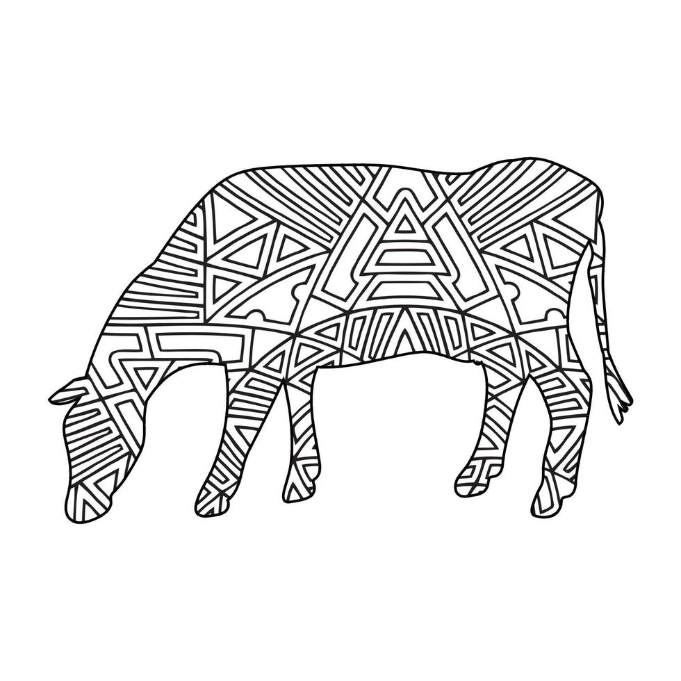 Mandala Cow coloring page vector