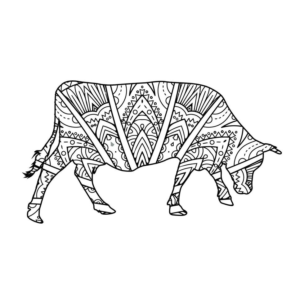 Mandala Cow coloring page vector