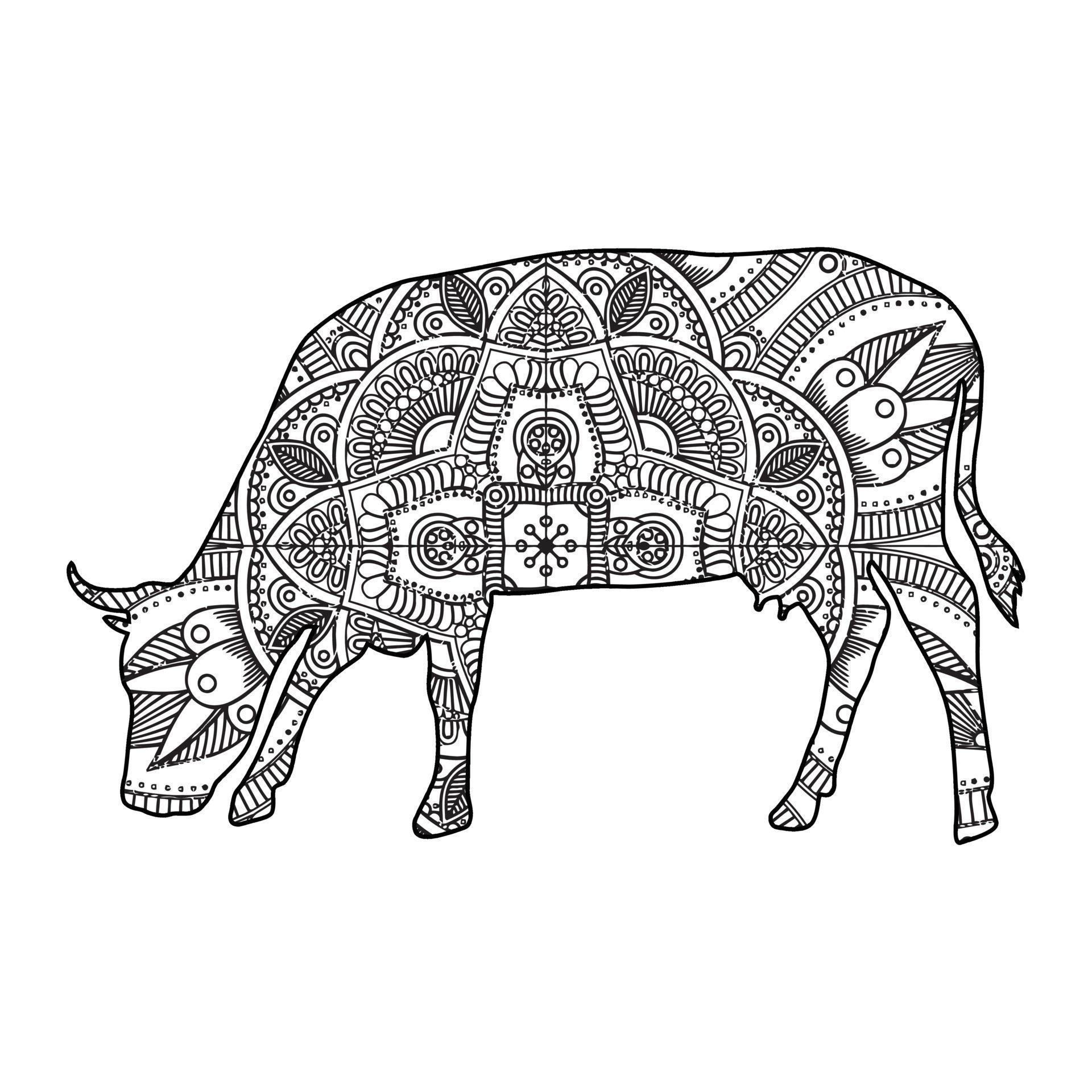 Mandala Cow coloring page 6844952 Vector Art at Vecteezy