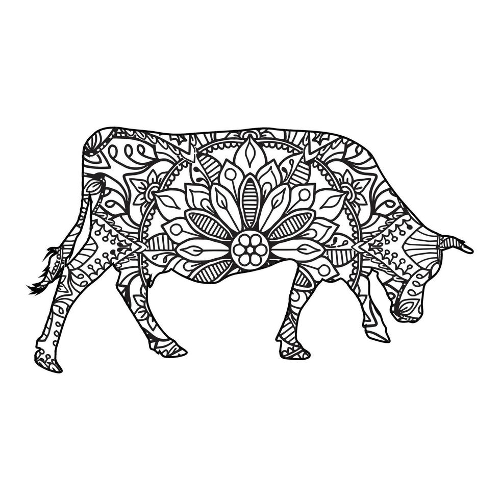 Mandala Cow coloring page vector