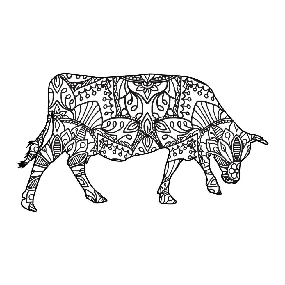 Mandala Cow coloring page vector