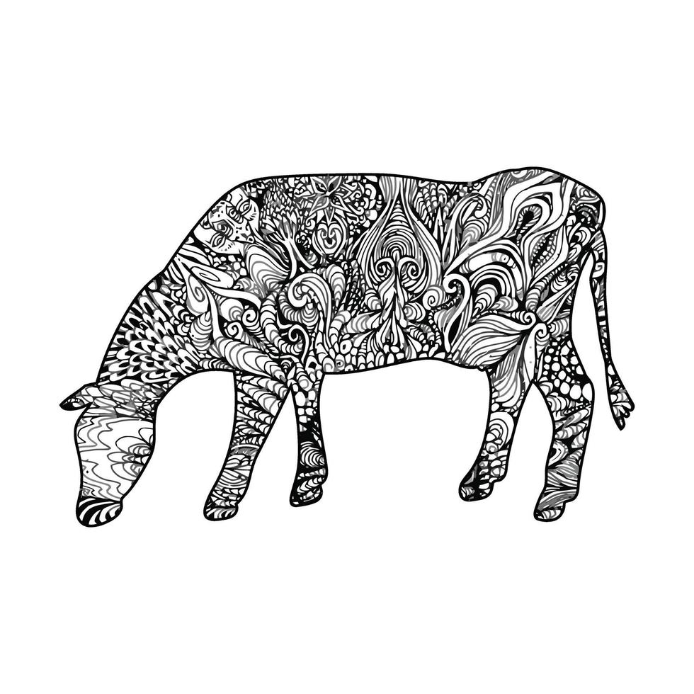 Mandala Cow coloring page vector