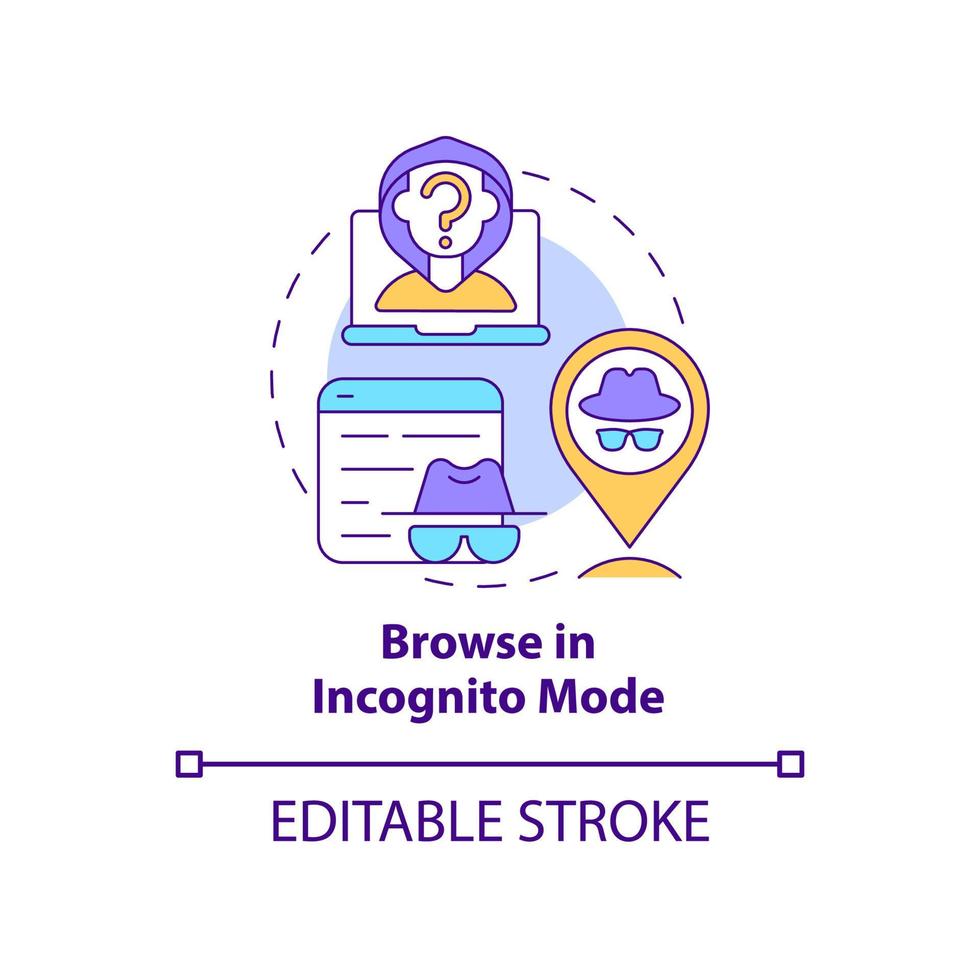 Incognito mode browsing concept icon. Anonymity protecting privacy online. Avoiding data tracing abstract idea thin line illustration. Vector isolated outline color drawing. Editable stroke