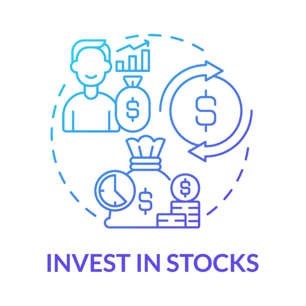 Invest in stocks blue gradient concept icon. Making money online method abstract idea thin line illustration. Exchange-traded fund. Investing in stock market. Vector isolated outline color drawing