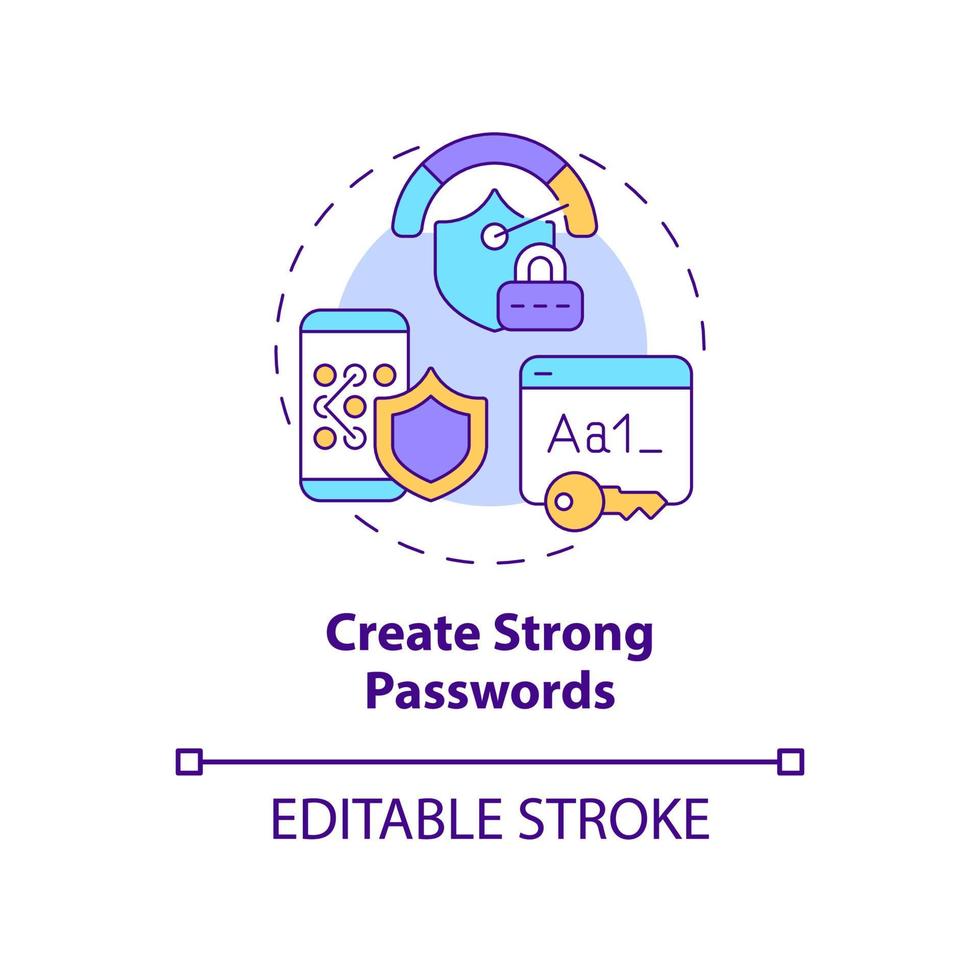 Strong password creation concept icon. Keeping protected apps accepts. Online privacy safety abstract idea thin line illustration. Vector isolated outline color drawing. Editable stroke