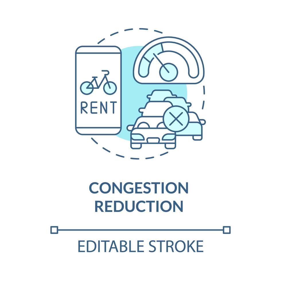 icono de concepto azul de reducción de congestión. bicicleta compartir meta idea abstracta ilustración de línea delgada. reduciendo el atasco de tráfico. mejorando las condiciones de la carretera. dibujo de color de contorno aislado vectorial. trazo editable vector