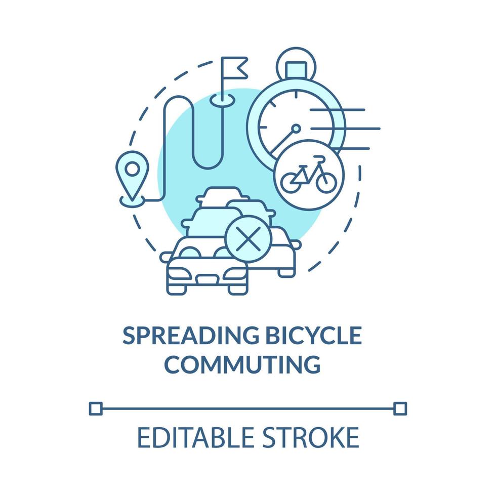 Spreading bicycle commuting blue concept icon. Bike sharing benefit abstract idea thin line illustration. Cycling to work. High-intensity ride. Vector isolated outline color drawing. Editable stroke