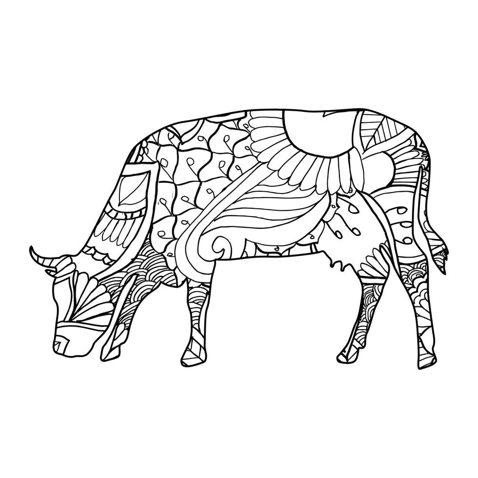 Mandala Cow coloring page vector