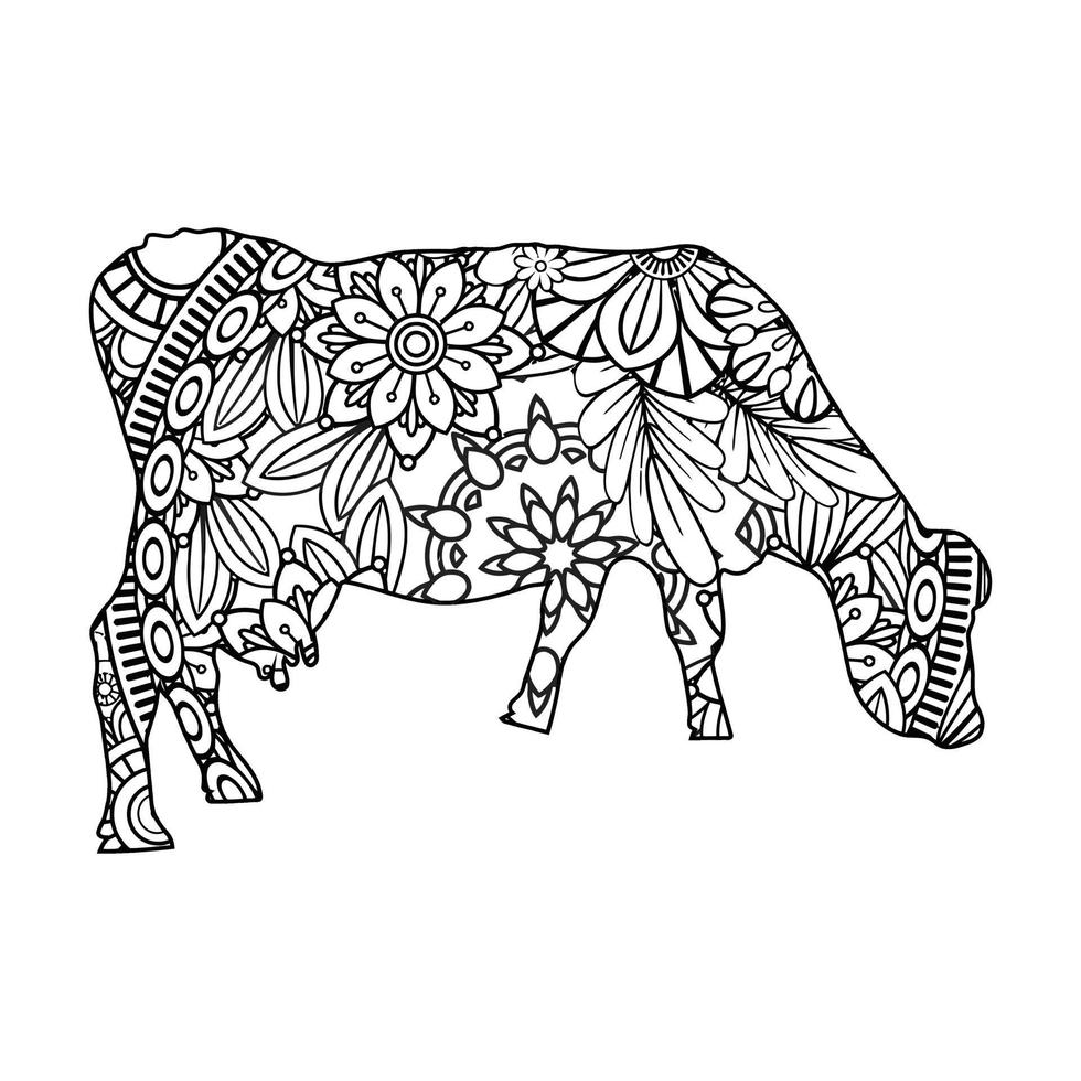 Mandala Cow coloring page vector