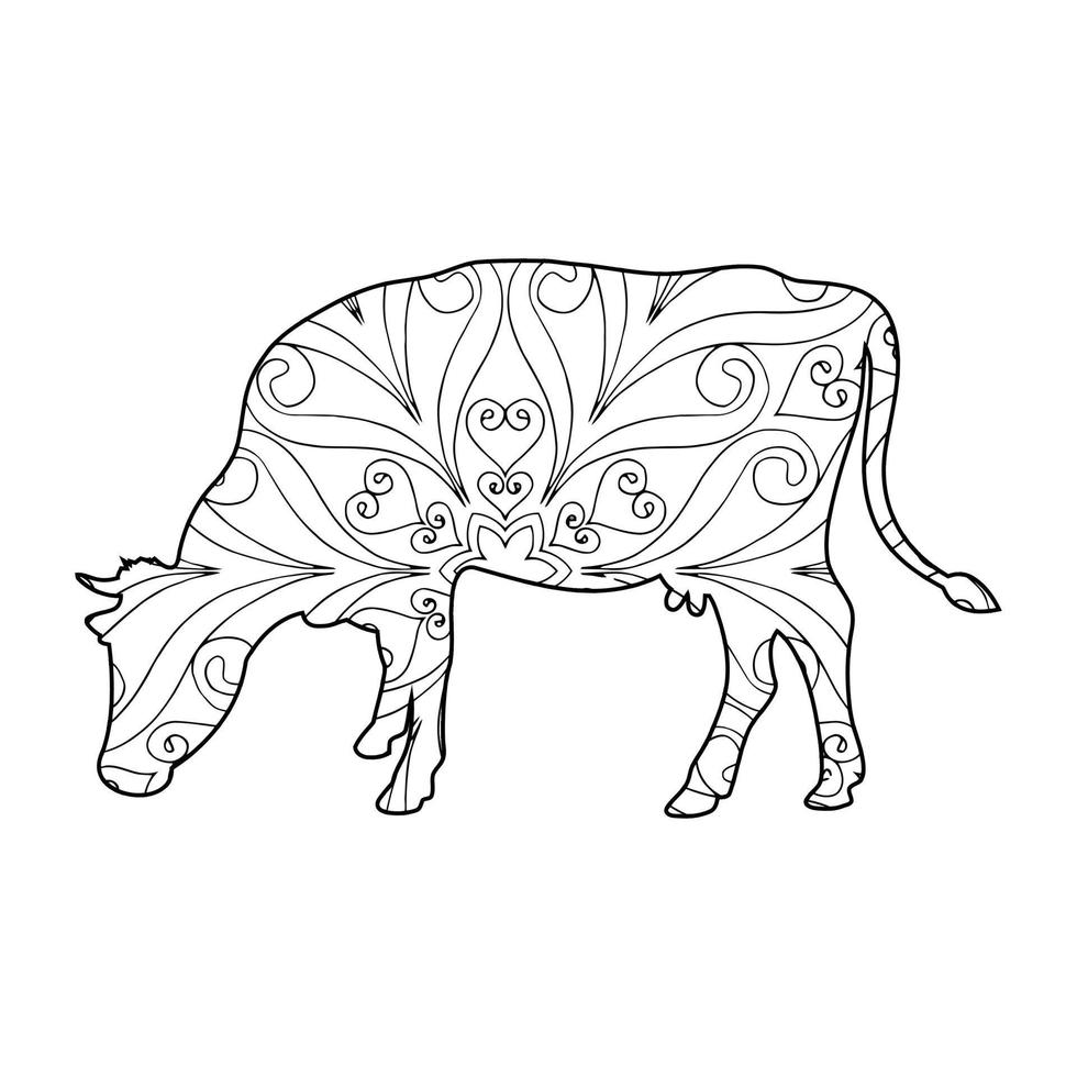 Mandala Cow coloring page vector