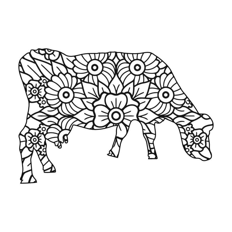 Mandala Cow coloring page vector