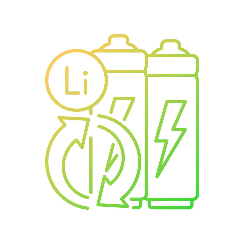 Battery metals recovery gradient linear vector icon. Prevent lithium spent. Reuse resources form accumulators. Thin line color symbol. Modern style pictogram. Vector isolated outline drawing