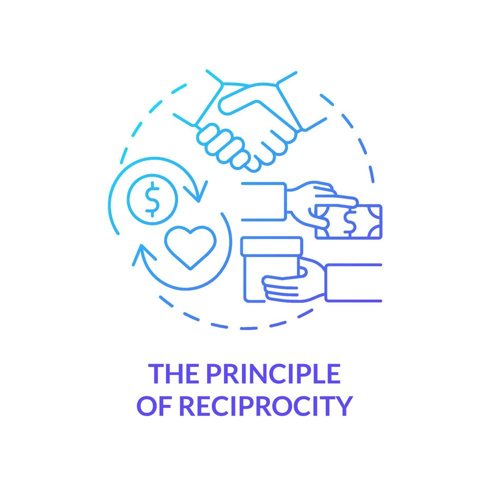 Reciprocity concept icon. Brand and audience communication. Exchange product for money. Mutual benefit. Paying back abstract idea thin line illustration. Vector isolated outline color drawing