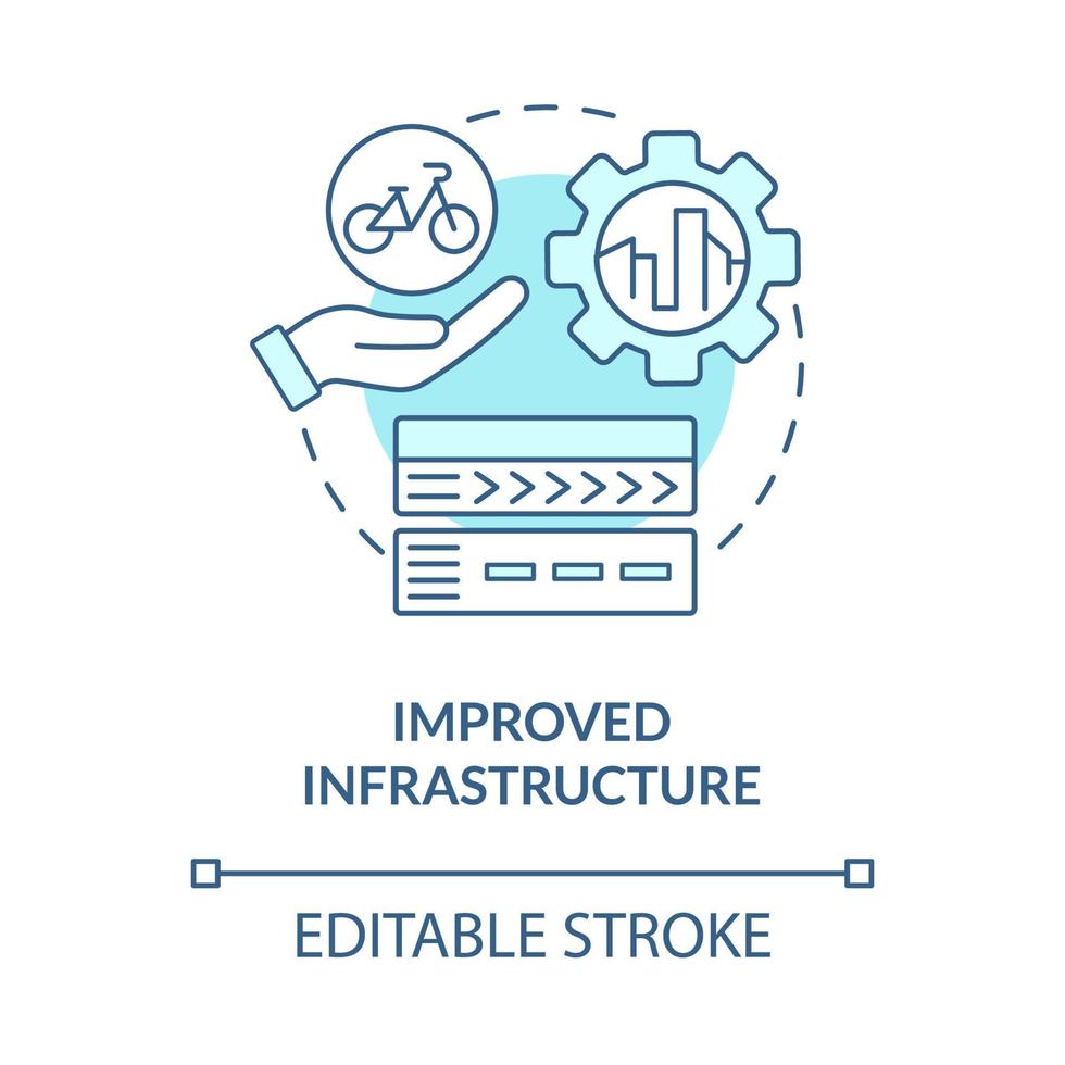 icono de concepto azul de infraestructura mejorada. bicicleta compartir beneficio idea abstracta ilustración de línea delgada. aumentar la seguridad en bicicleta. innovación vial. dibujo de color de contorno aislado vectorial. trazo editable vector