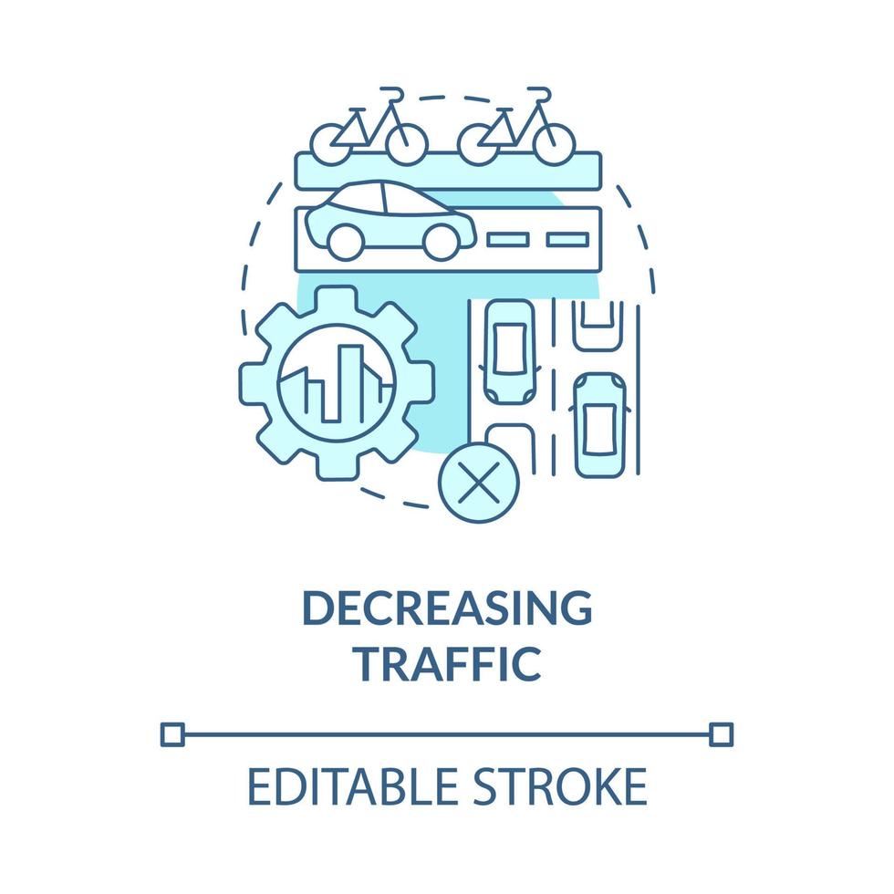 Decreasing traffic blue concept icon. Scooter sharing benefit abstract idea thin line illustration. Reducing road congestion. Smart mobility. Vector isolated outline color drawing. Editable stroke