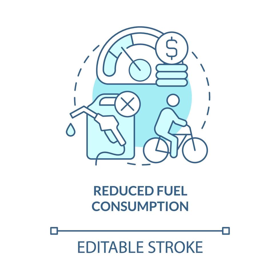 Icono de concepto azul de consumo de combustible reducido. bicicleta compartir beneficio idea abstracta ilustración de línea delgada. transporte ecológico. dibujo de color de contorno aislado vectorial. trazo editable vector