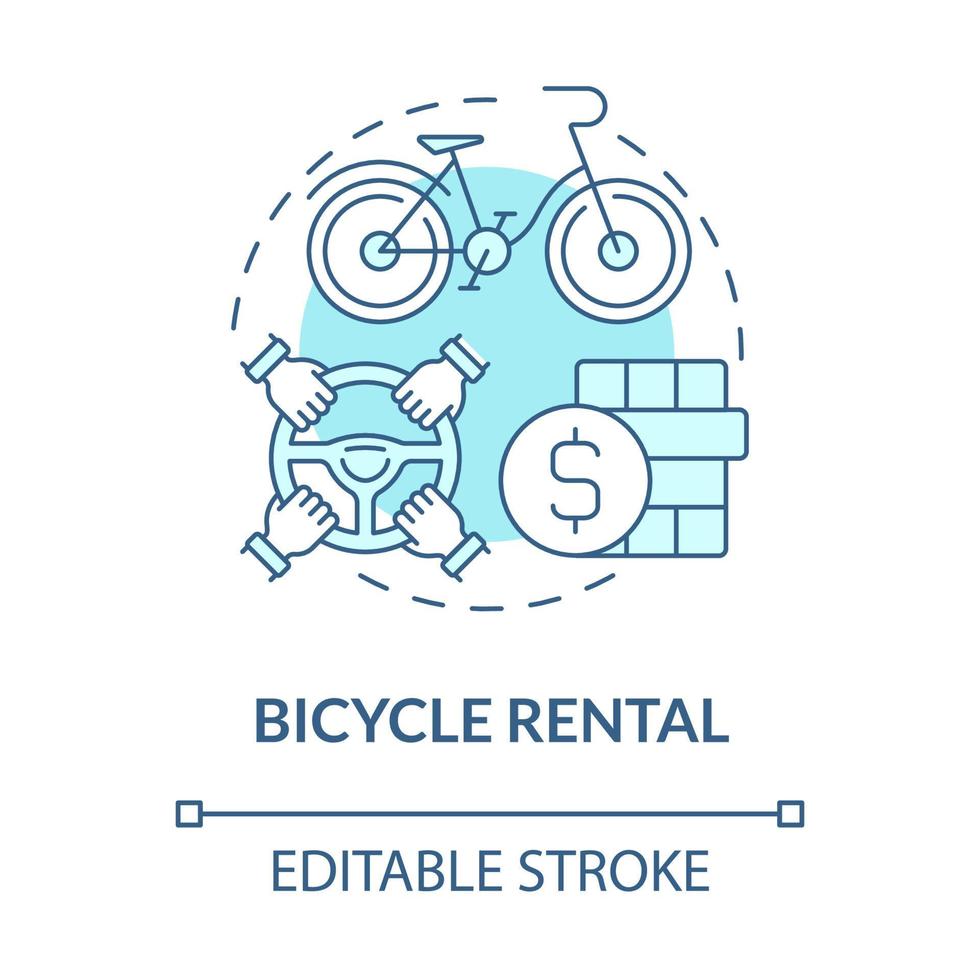 Bicycle rental blue concept icon. Bicycle sharing category abstract idea thin line illustration. Bike hire business. Free public bike rent. Vector isolated outline color drawing. Editable stroke