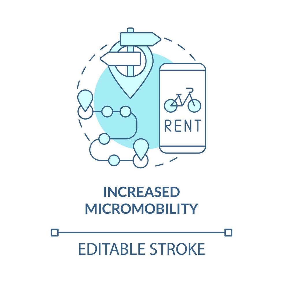 Increased micromobility blue concept icon. Scooter sharing benefit abstract idea thin line illustration. Short-distance transport. Vector isolated outline color drawing. Editable stroke