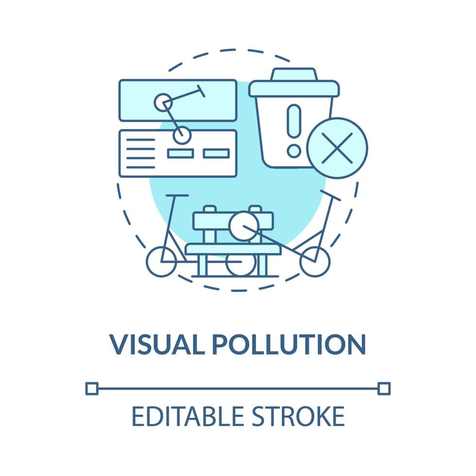 Visual pollution blue concept icon. Scooter sharing problem abstract idea thin line illustration. Blocked sidewalks risk. Visual clutter. Vector isolated outline color drawing. Editable stroke