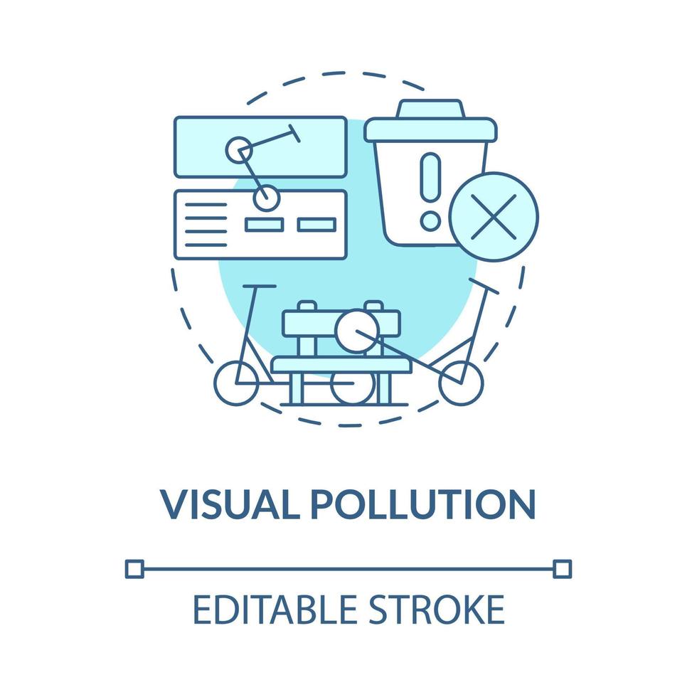 icono de concepto azul de contaminación visual. scooter compartiendo problema idea abstracta ilustración de línea delgada. riesgo de aceras bloqueadas. desorden visual. dibujo de color de contorno aislado vectorial. trazo editable vector