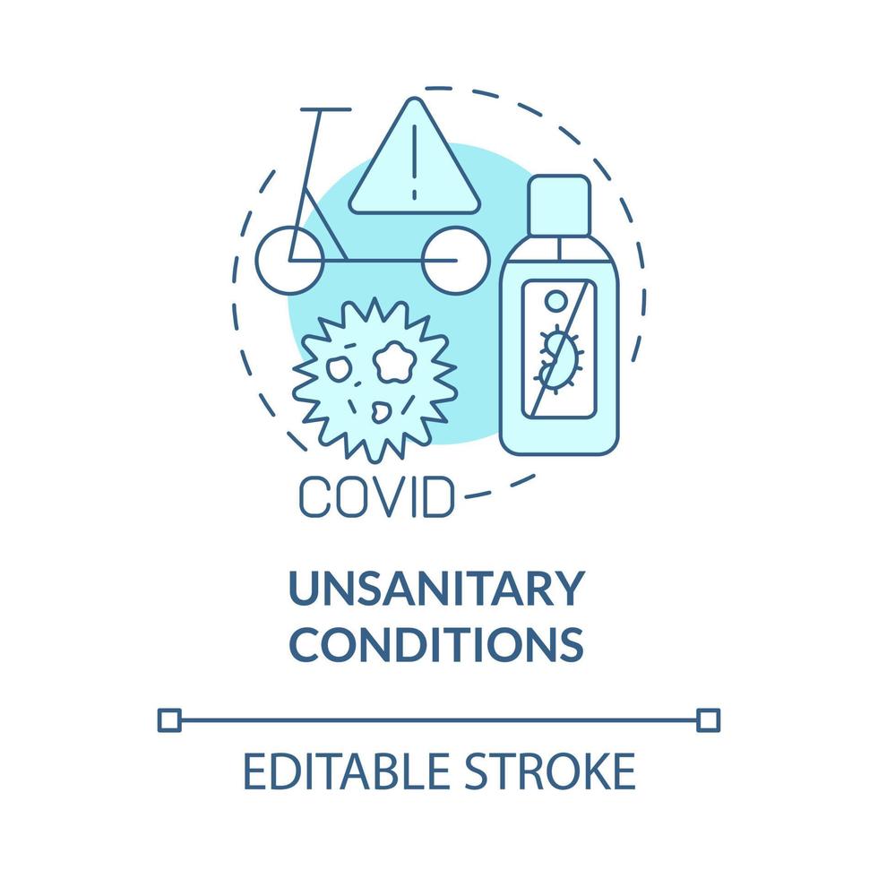 Unsanitary conditions blue concept icon. Scooter sharing problem abstract idea thin line illustration. Coronavirus pandemic. Bicycle usage. Vector isolated outline color drawing. Editable stroke