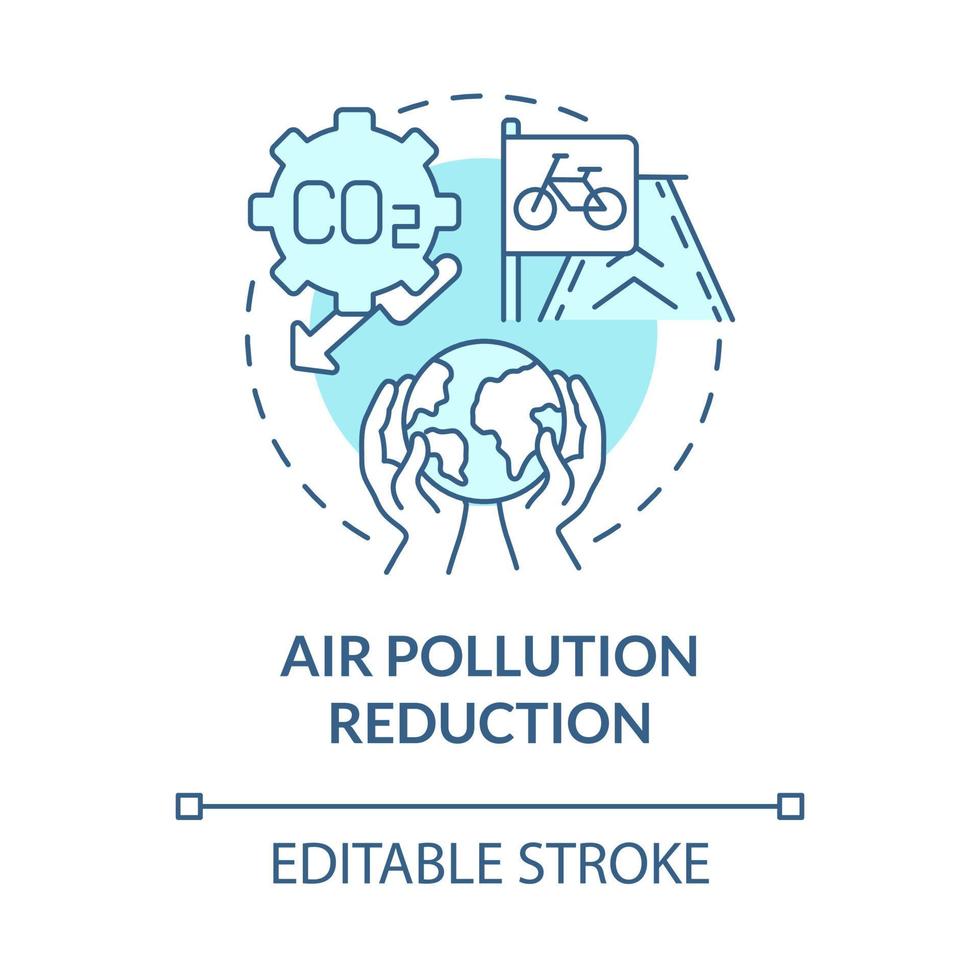 Icono de concepto azul de reducción de la contaminación del aire. bicicleta compartir meta idea abstracta ilustración de línea delgada. promoción de la salud ambiental. calidad del aire. dibujo de color de contorno aislado vectorial. trazo editable vector