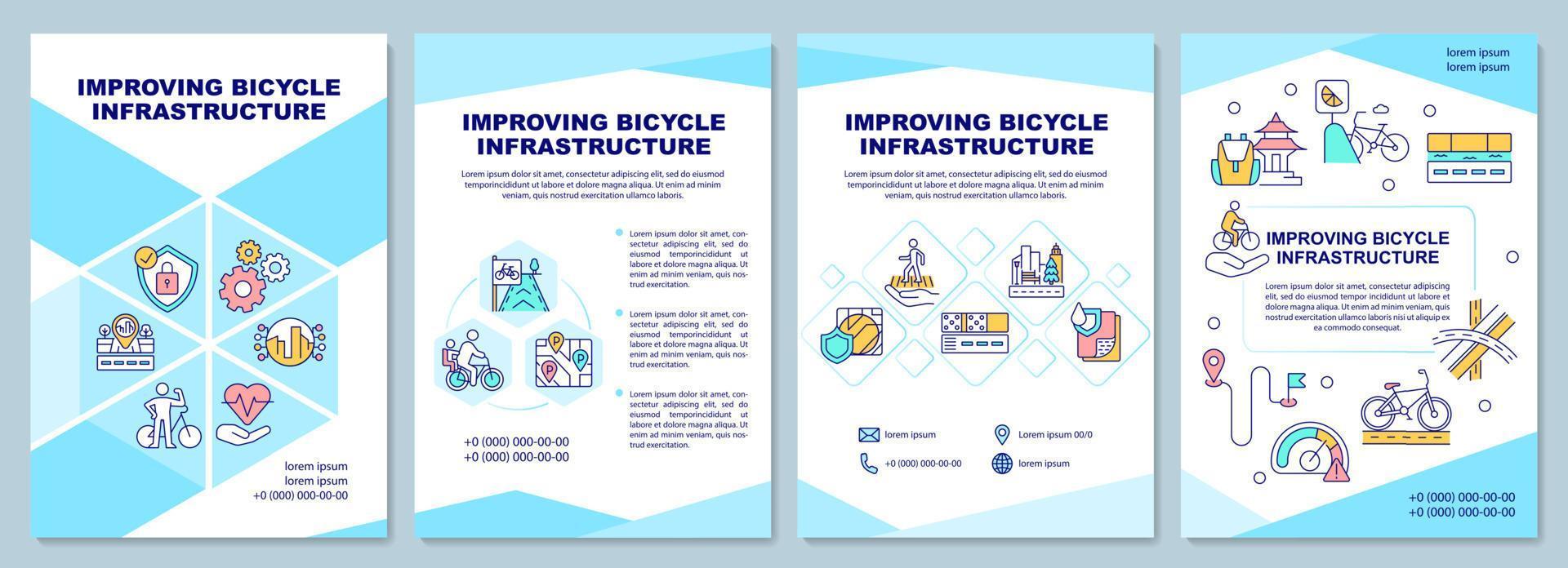 Improve bicycle infrastructure brochure template. Public bike share. Flyer, booklet, leaflet print, cover design with linear icons. Vector layouts for presentation, annual reports, advertisement pages