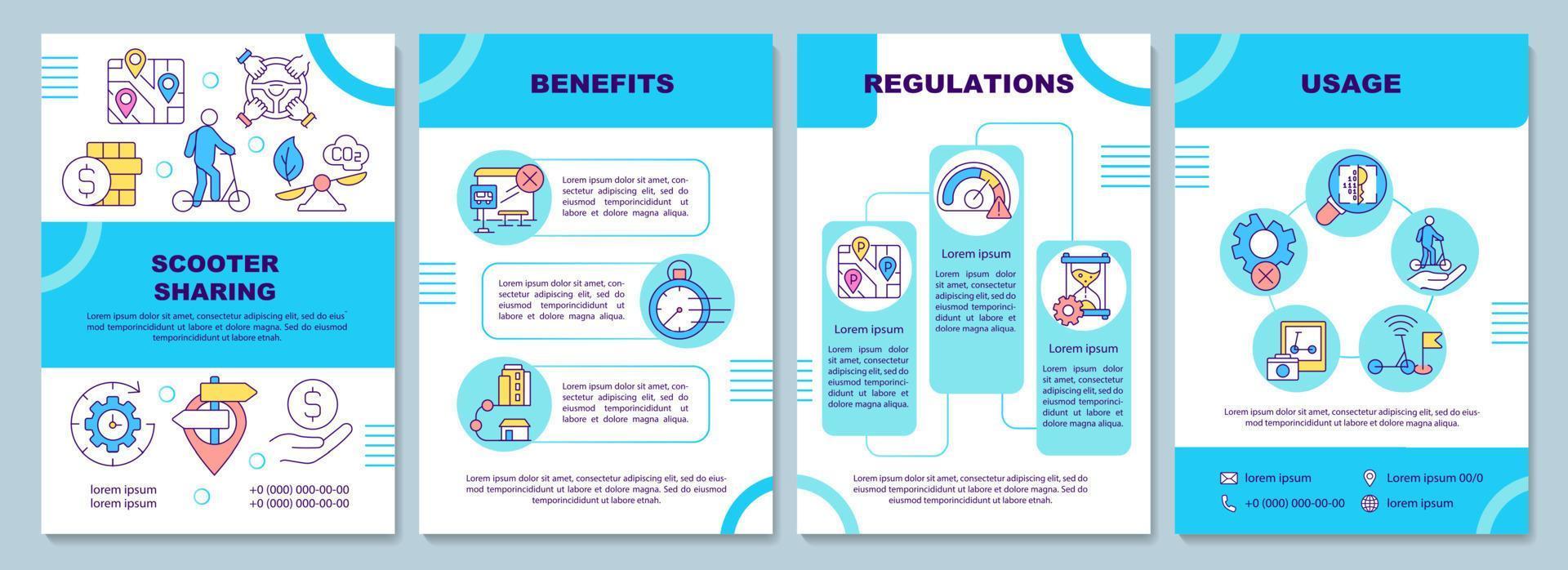 Scooter sharing brochure template. Technology benefits. Flyer, booklet, leaflet print, cover design with linear icons. Vector layouts for presentation, annual reports, advertisement pages