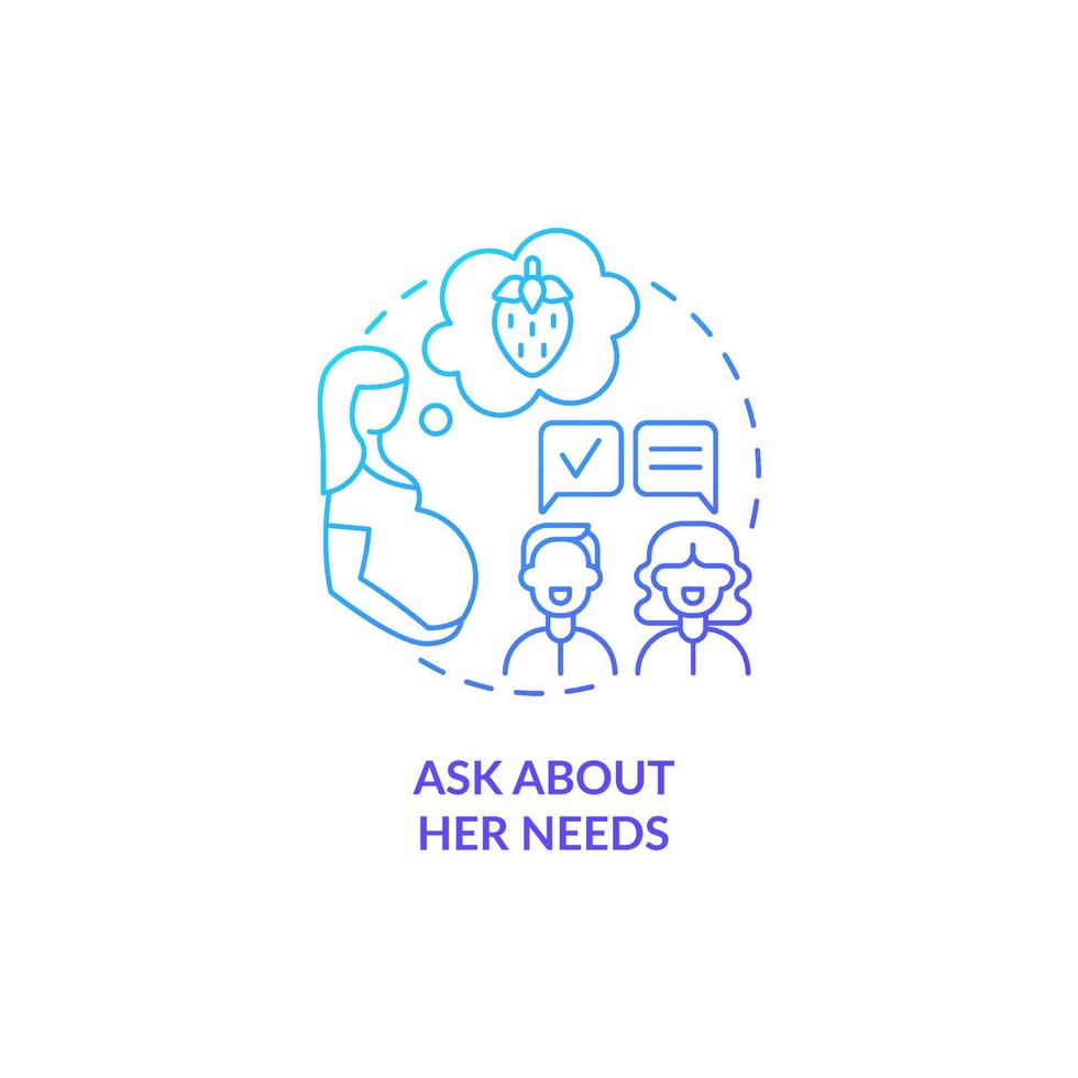 Ask about her needs blue gradient concept icon. Partner support during pregnancy abstract idea thin line illustration. Treating pregnant wife with care. Vector isolated outline color drawing