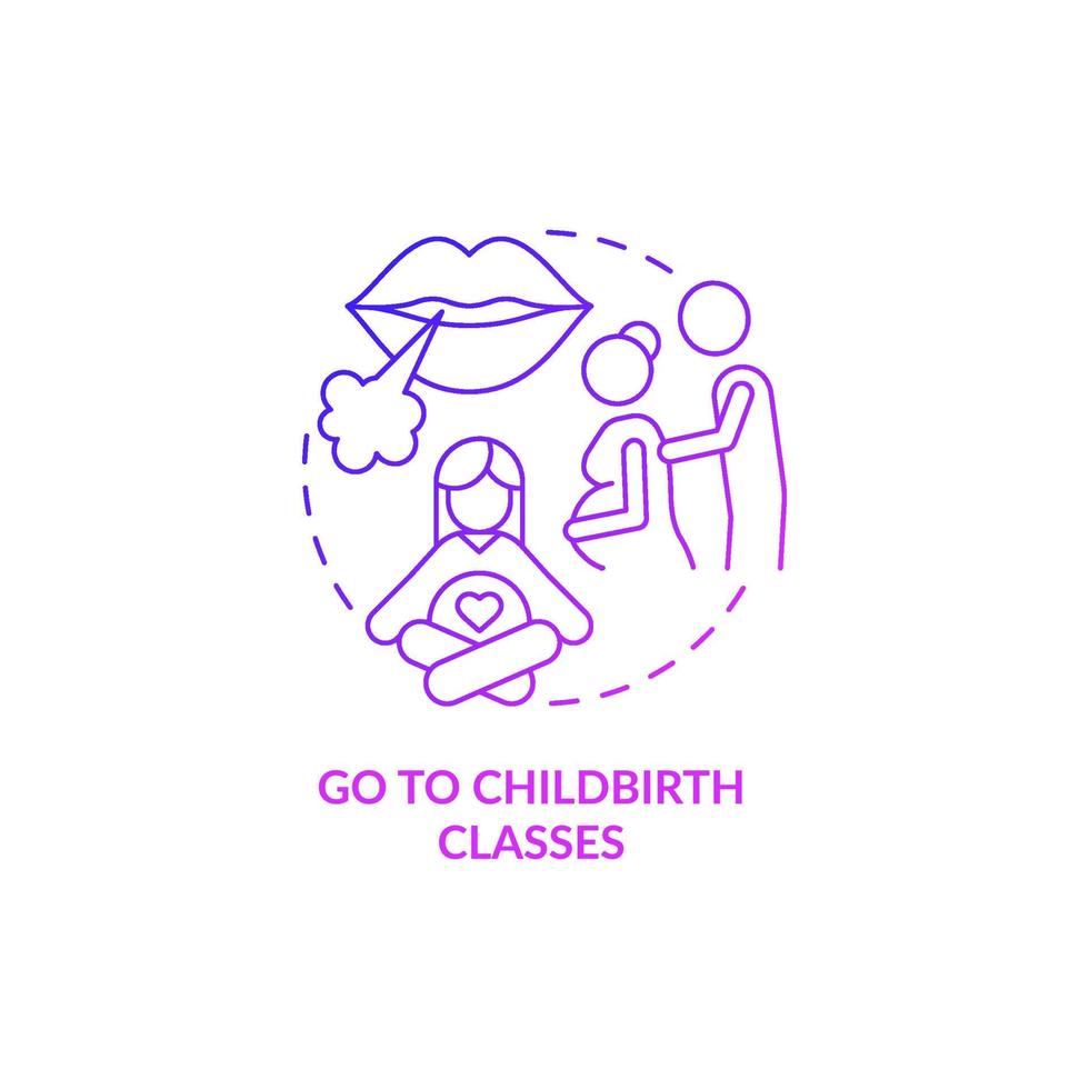 Go to childbirth classes purple gradient concept icon. Partner support during pregnancy abstract idea thin line illustration. Showing support during labor. Vector isolated outline color drawing