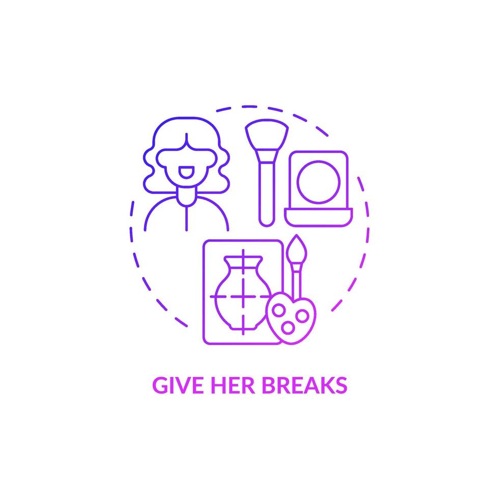 Give her breaks purple gradient concept icon. Support during pregnancy abstract idea thin line illustration. Physical and emotional recovery after childbirth. Vector isolated outline color drawing