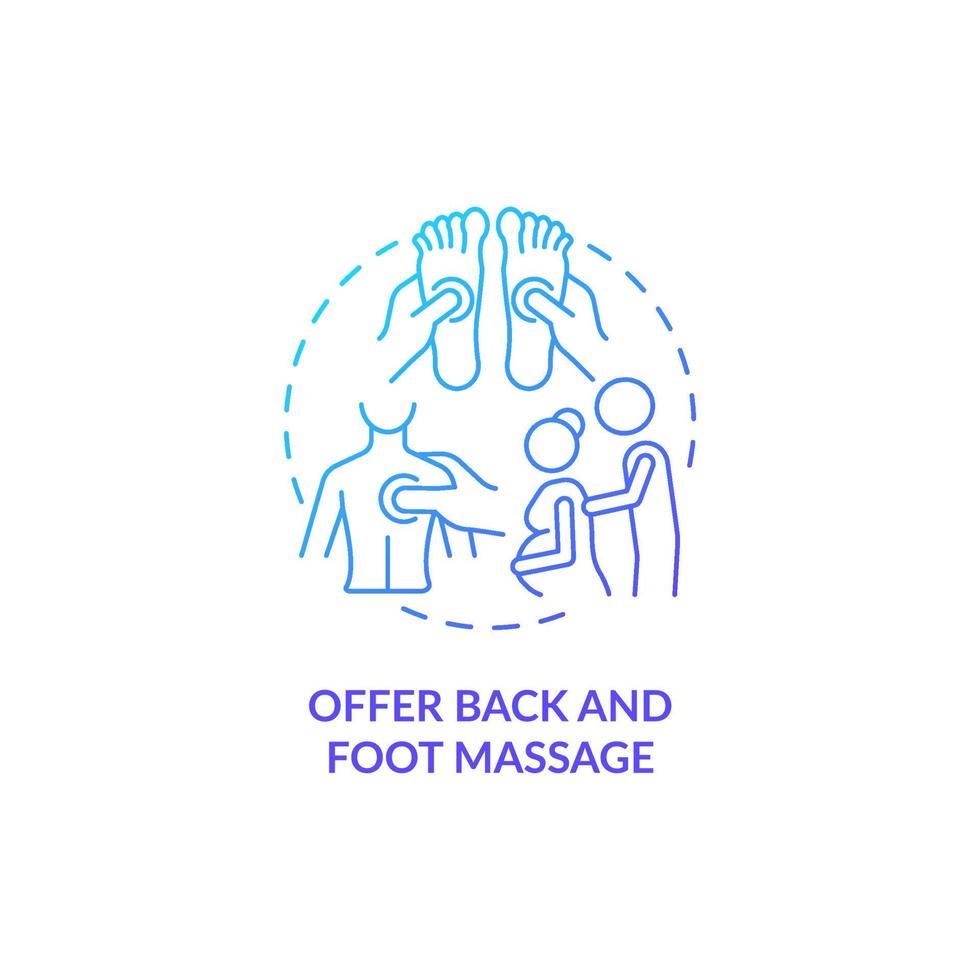 Offer back and foot massage blue gradient concept icon. Support during pregnancy abstract idea thin line illustration. Relieving pregnancy symptoms. Vector isolated outline color drawing