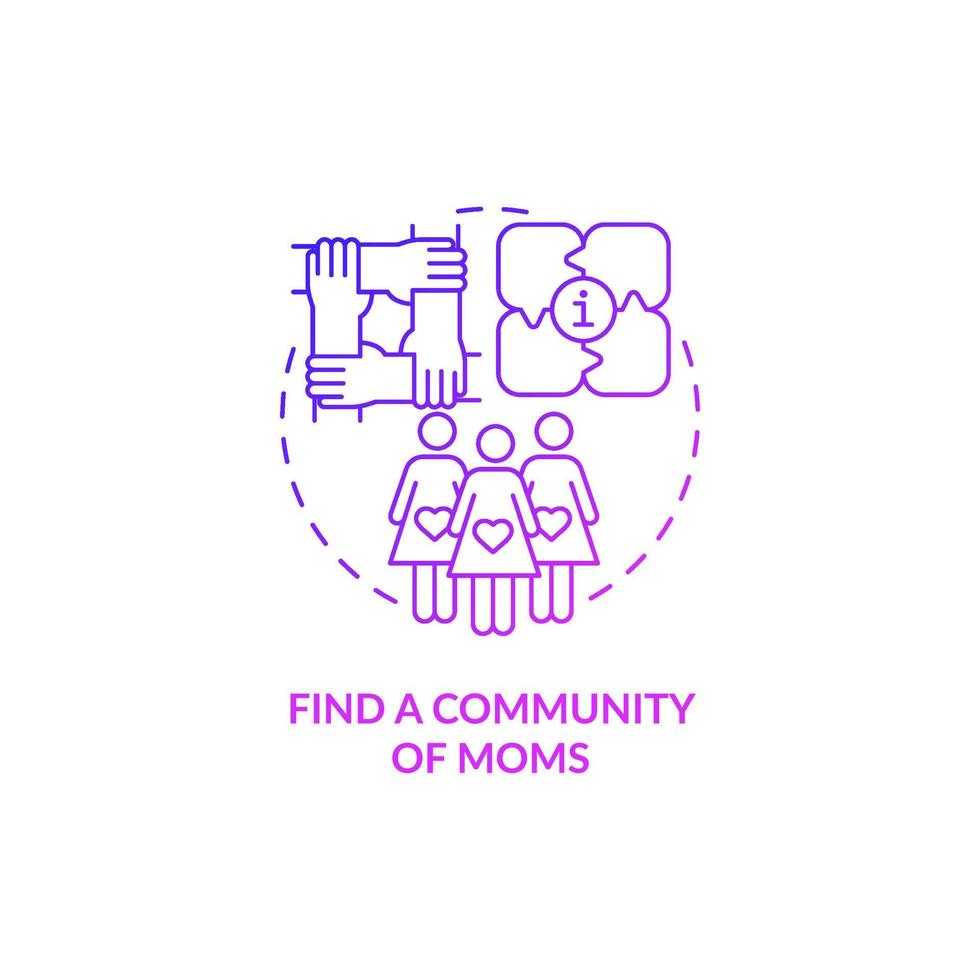 Find community of moms purple gradient concept icon. Preparing for baby arrival abstract idea thin line illustration. Alliance for support and communication. Vector isolated outline color drawing