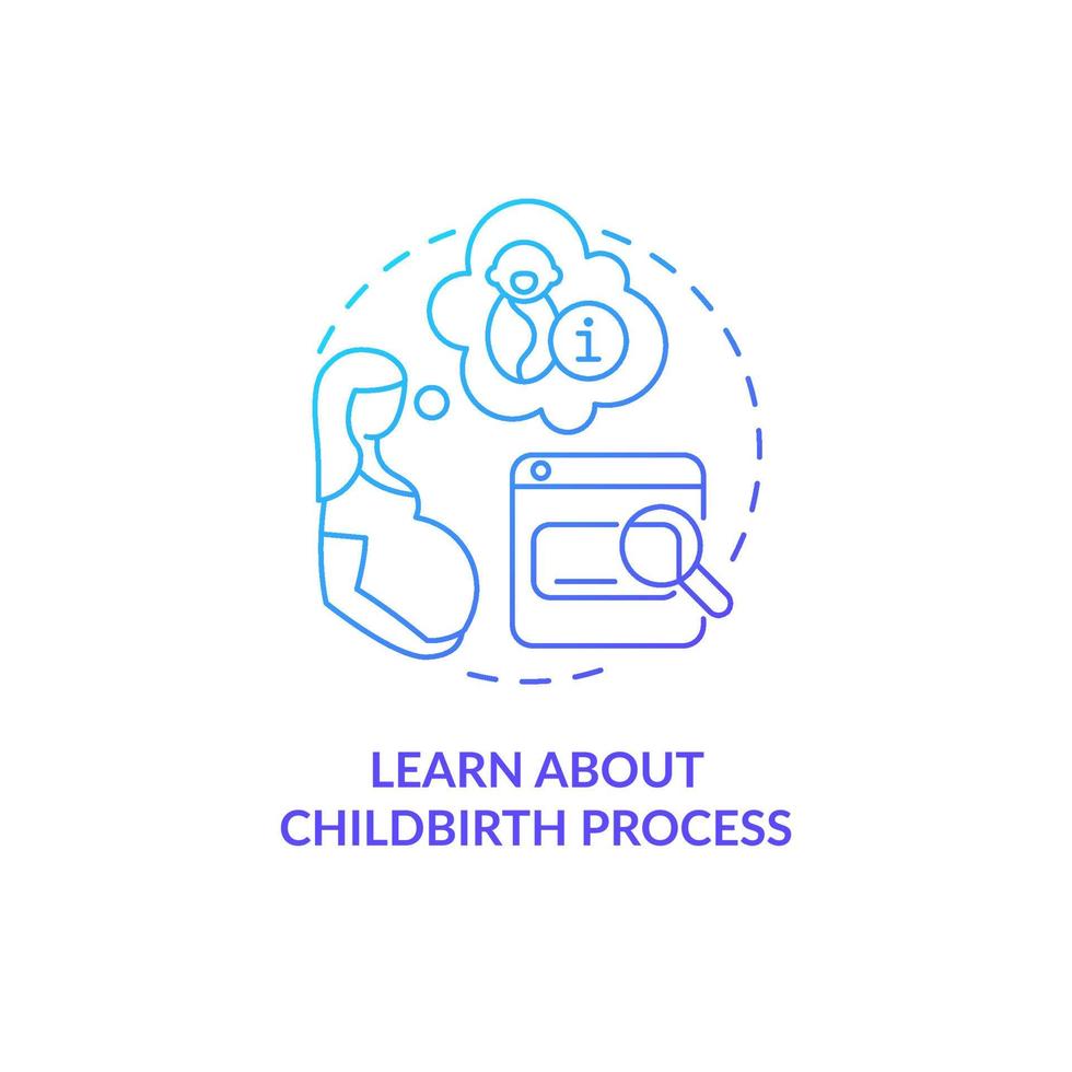 Learn about childbirth process blue gradient concept icon. Preparing for baby abstract idea thin line illustration. Reduce fear and anxiety before childbearing. Vector isolated outline color drawing