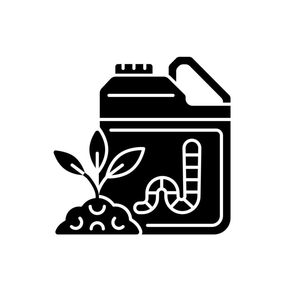 Earthworm castings black glyph icon. Organic soil and plants supplement. Worm waste used as plant feeding. Natural additive. Silhouette symbol on white space. Vector isolated illustration