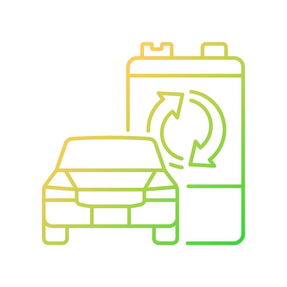 Recyclable EV battery gradient linear vector icon. Electric vehicle accumulator reuse. E-waste processing. Thin line color symbol. Modern style pictogram. Vector isolated outline drawing